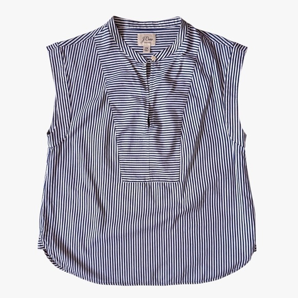 J. Crew Tops - J.Crew Striped Cotton Popover Top Blue White MP Petite Summer VGUC